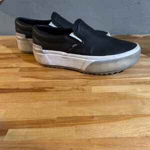 VANS stacked black leather slip ons. Excellent condition. Womens 9.5US